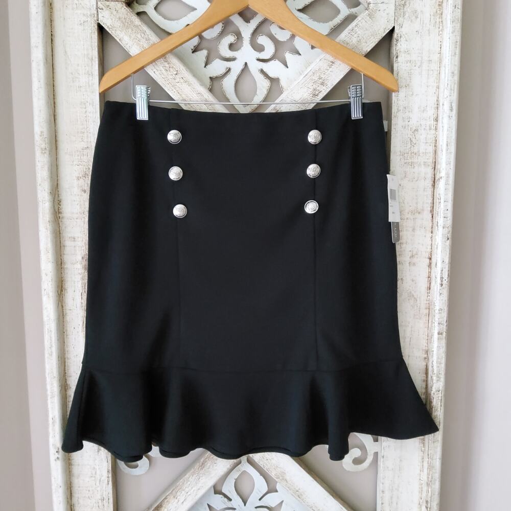 Soho Apparel Preppy Corporatecore Black Ruffle Silver Button Mini Skirt Large